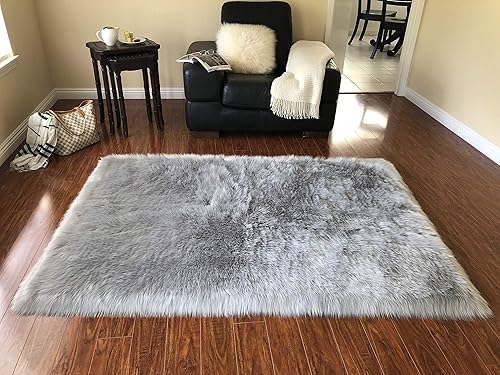 LAMBZY Tapete cuadrado hipoalergénico de piel de oveja sintética súper suave de felpa de primera calidad (60 pulgadas, 59.1 x 59.1in, gris)
