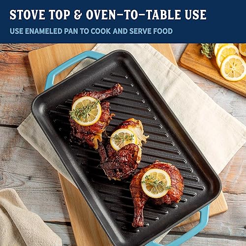 Miniatura 4 de Country Living Sartén de hierro fundido esmaltado, plancha rectangular de tamaño familiar, utensilios de cocina duraderos para interiores y