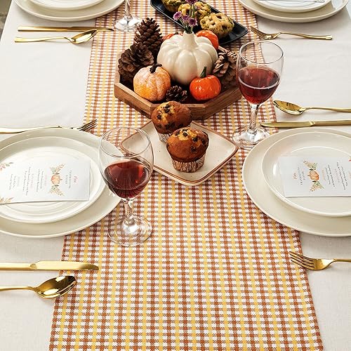 Miniatura 6 de Folkulture Camino de mesa de algodón, 90 pulgadas, decoración bohemia rústica o rústica, especias de jengibre