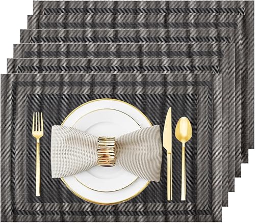 Miniatura 23 de Juego de 6 manteles individuales lavables y limpiables para mesa de comedor, cocina, interior y exterior, manteles individuales de vinilo tejidos,