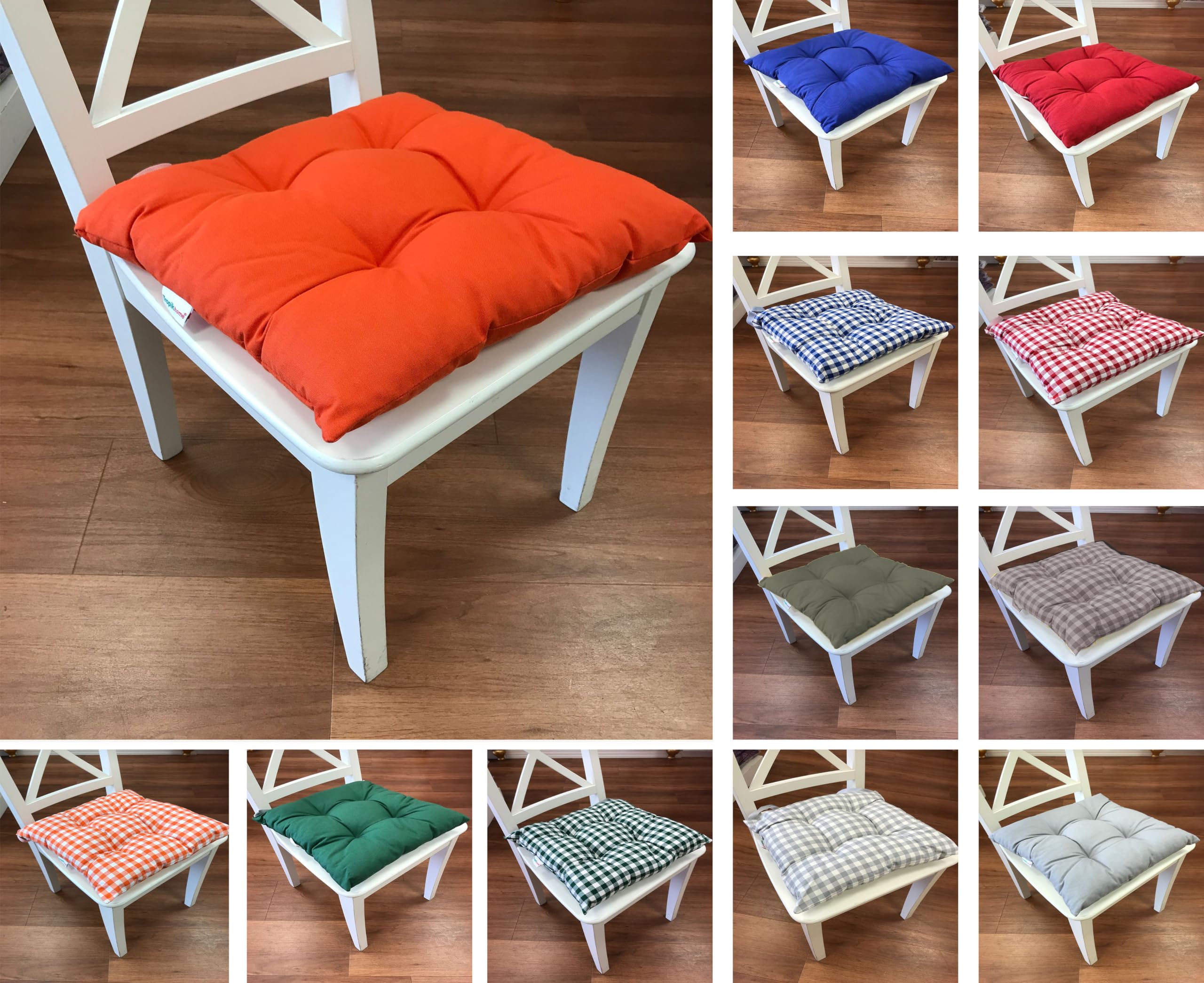 Tropik Home Colourful Seat Pads, Garden Kitchen Dining Chair Cushions Tie On (Orange) — image 1