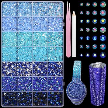 22300Pcs Blue Rhinestones for Bedazzling, 3-6mm Flatback Jelly Resin Gems | Blue Gems AB Bedazzling Kit for Crafting Nails Face Makeup Crafts Tumblers
