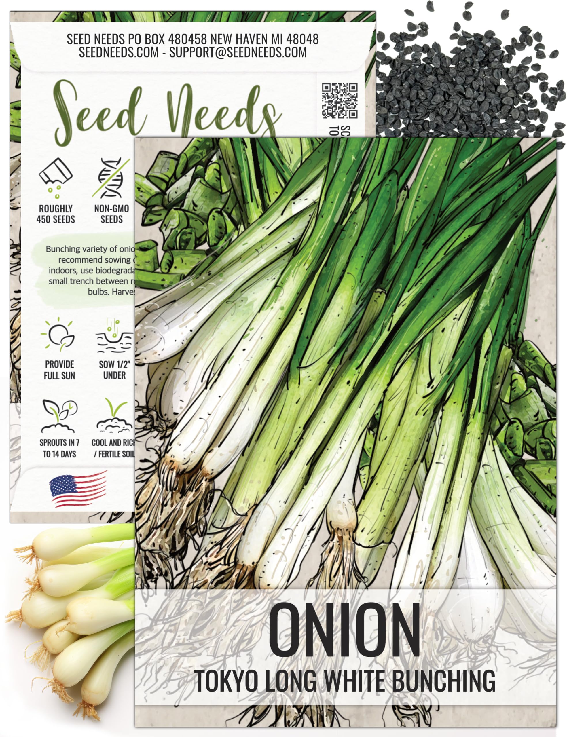 Seed Needs Onion Seeds for Planting Tokyo White Bunching Long Day Onions - Non-GMO Heirloom & Untreated Vegetable Seeds to Plant an Outdoor Home Grown