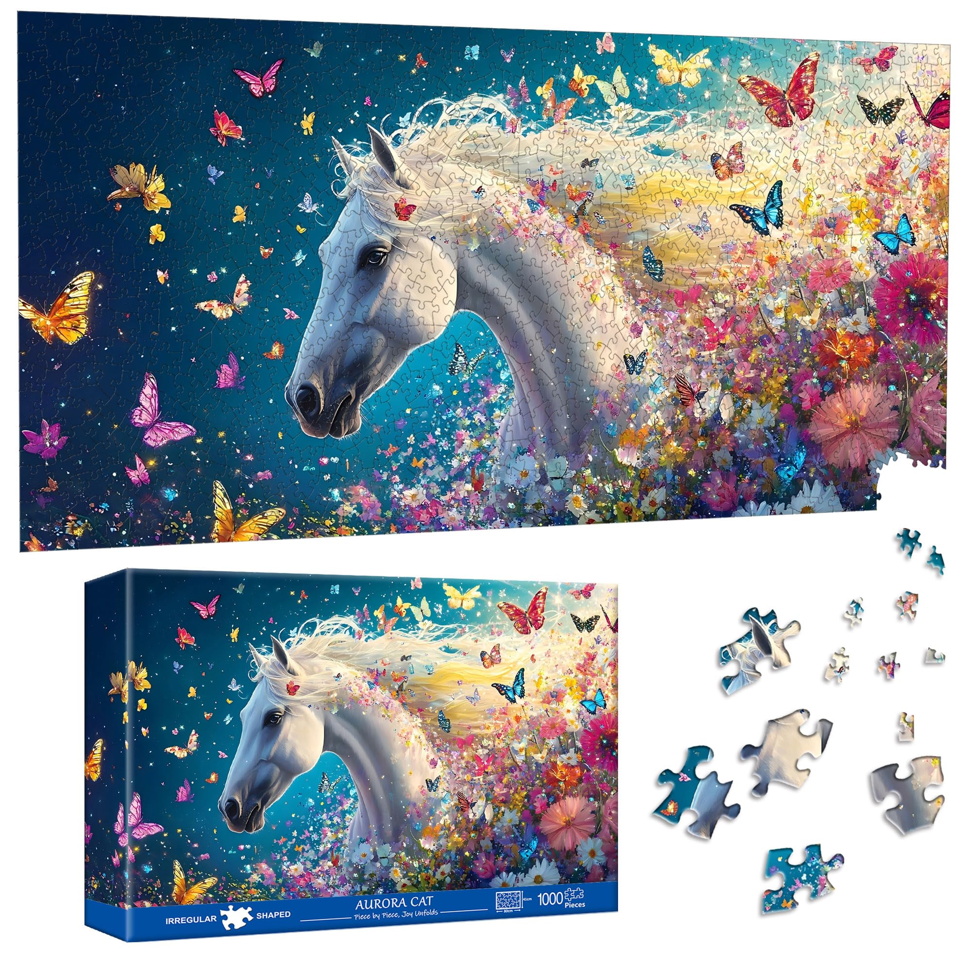 Pavemlo Special Shape Puzzles for Adults 1000 Pieces - Butterfly White Horse Jigsaw Puzzle Challenging Impossible Puzzle, Unique Home Decor & Game (16x31Inch/41x80cm) for Puzzle Lovers - 2