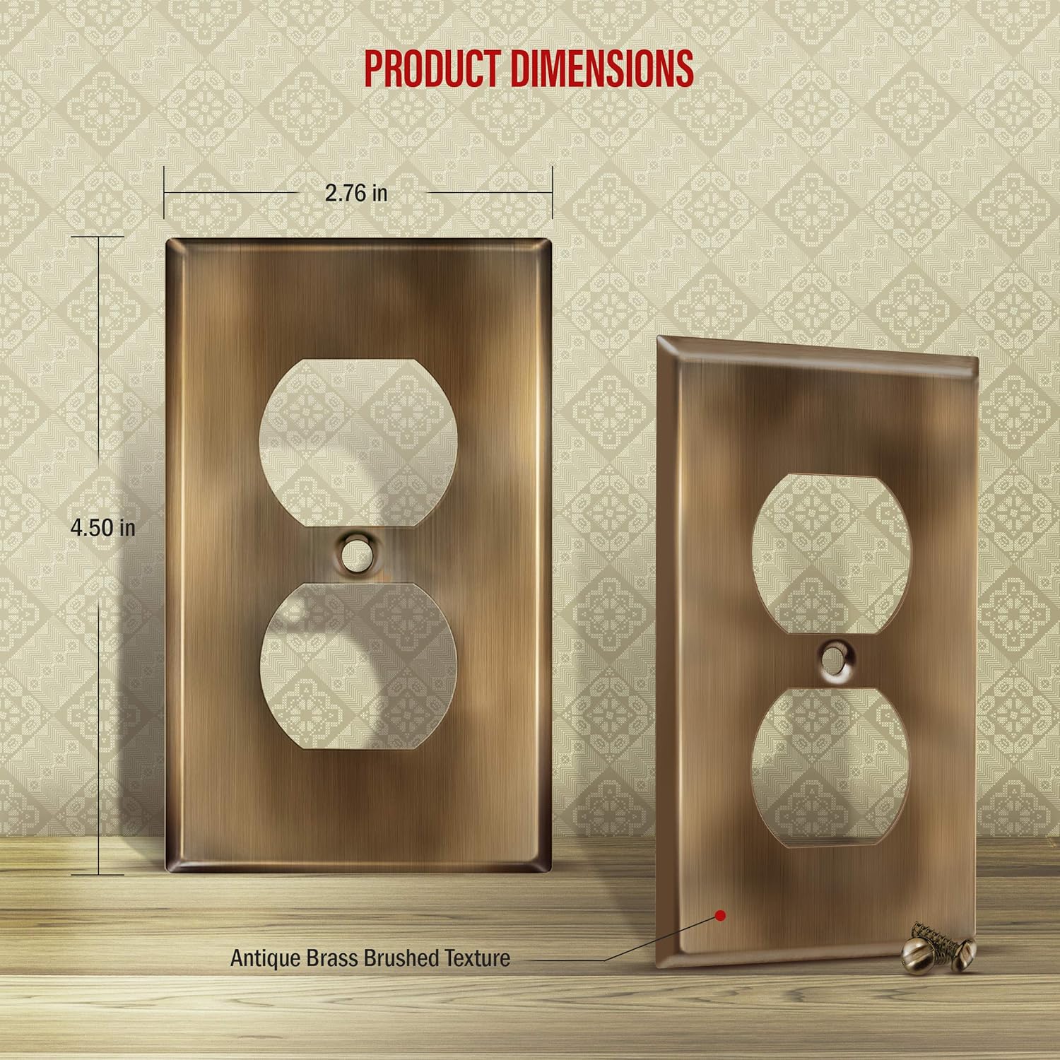 ENERLITES Antique Brass Metal Duplex Receptacle Outlet Wall Plate 5 Pack and Double Toggle Light Switch Cover Plate