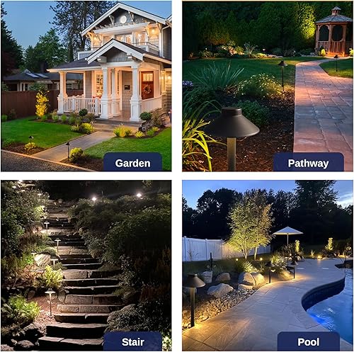 Miniatura 6 de Gardenreet Luces de camino de latón, luces LED de bajo voltaje, luces de camino de paisaje, 12 V, impermeable, para exteriores, sombrero, para