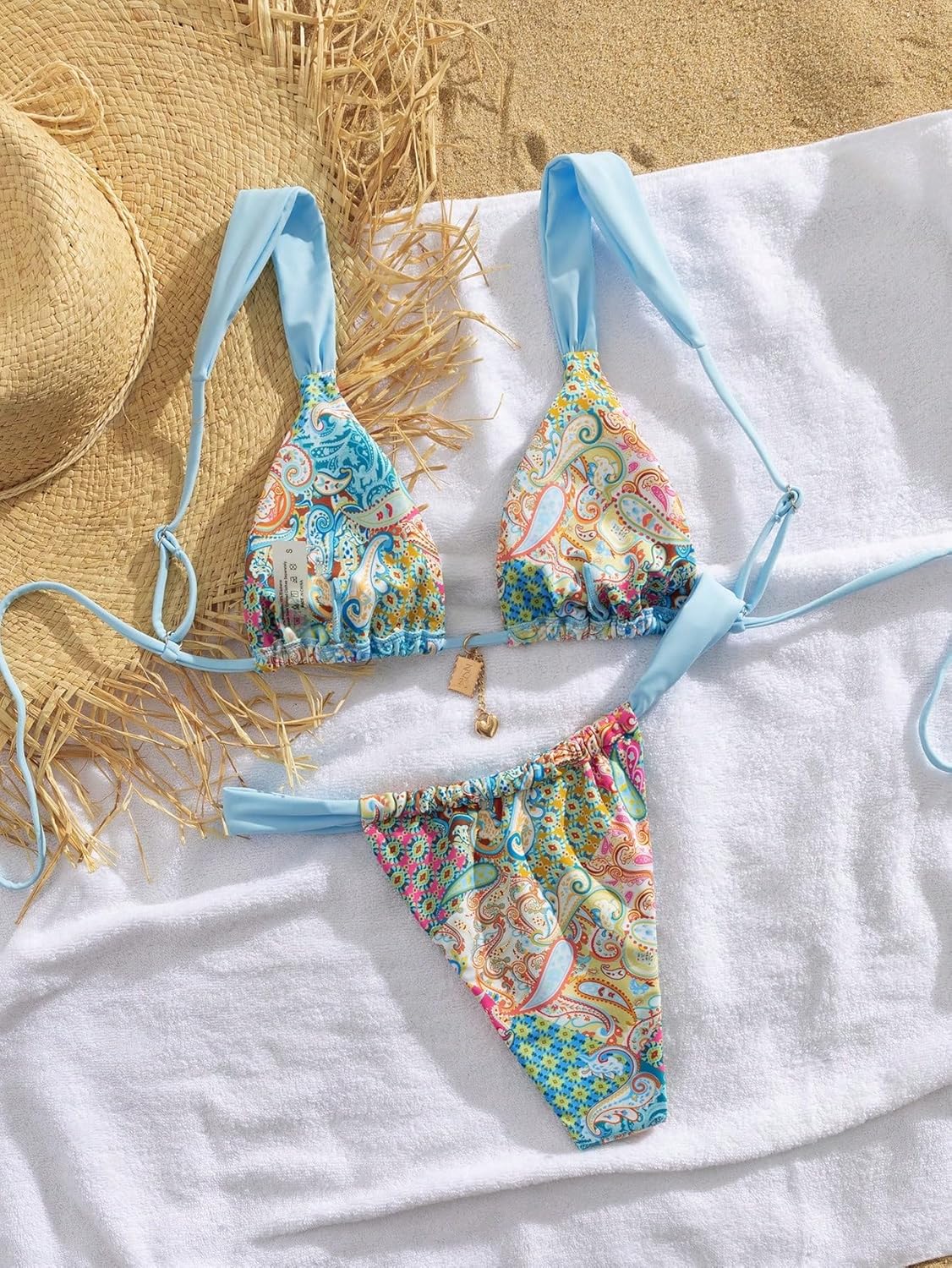 QJQ Women's 2 Piece Cheeky Bikini Sets Leopard Print Tie Back Bathing Suit Sexy Triangle Swimsuit - Image 2