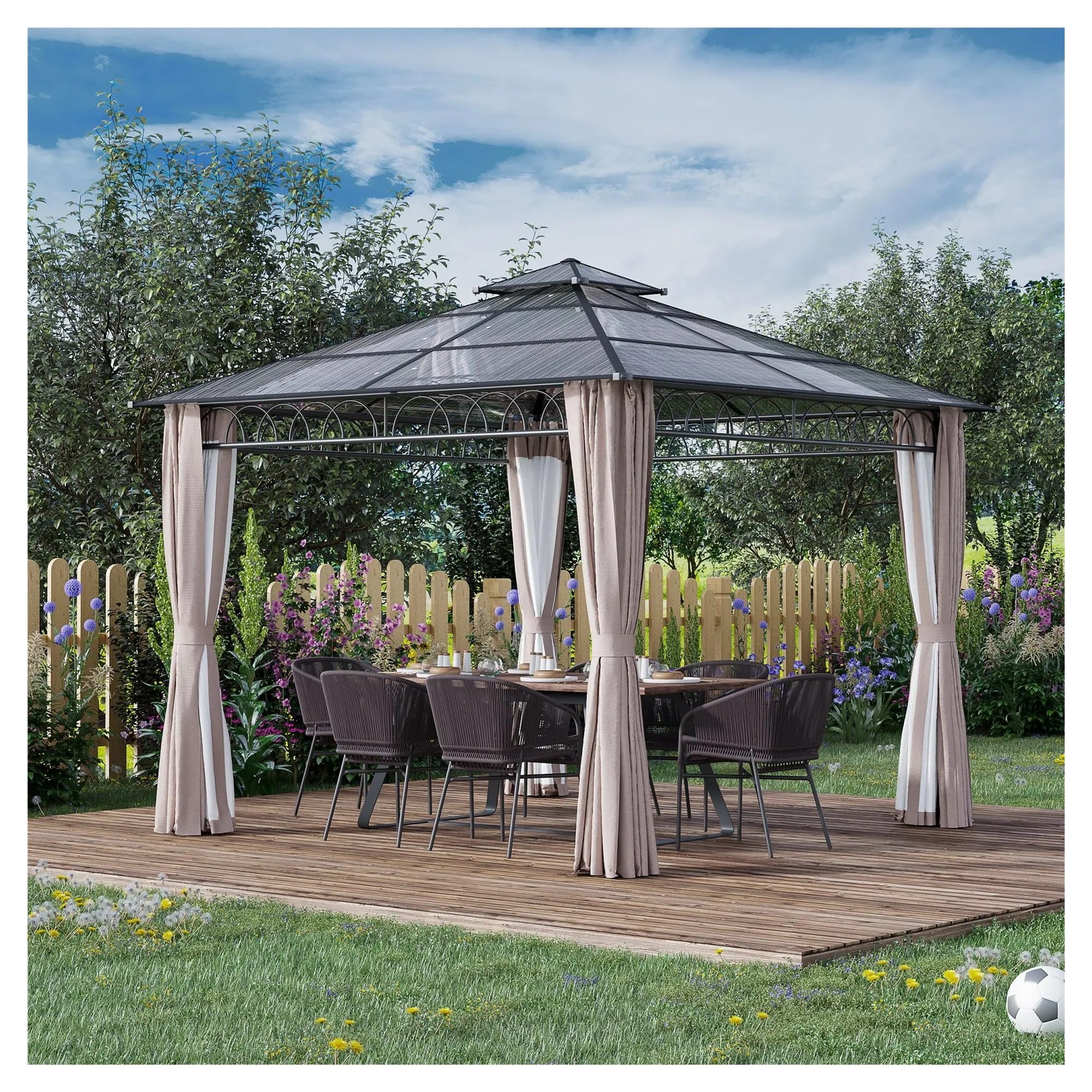 Gazebo Gazebo da esterno in policarbonato, gazebo rigido a doppio tetto con struttura in acciaio zincato(Dark grey)