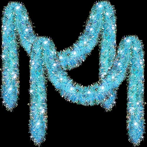 Guirnalda de oropel de Navidad de 32.8 pies con luces LED para árbol de Navidad, decoraciones colgantes para fiestas de Navidad, cumpleaños, bodas,