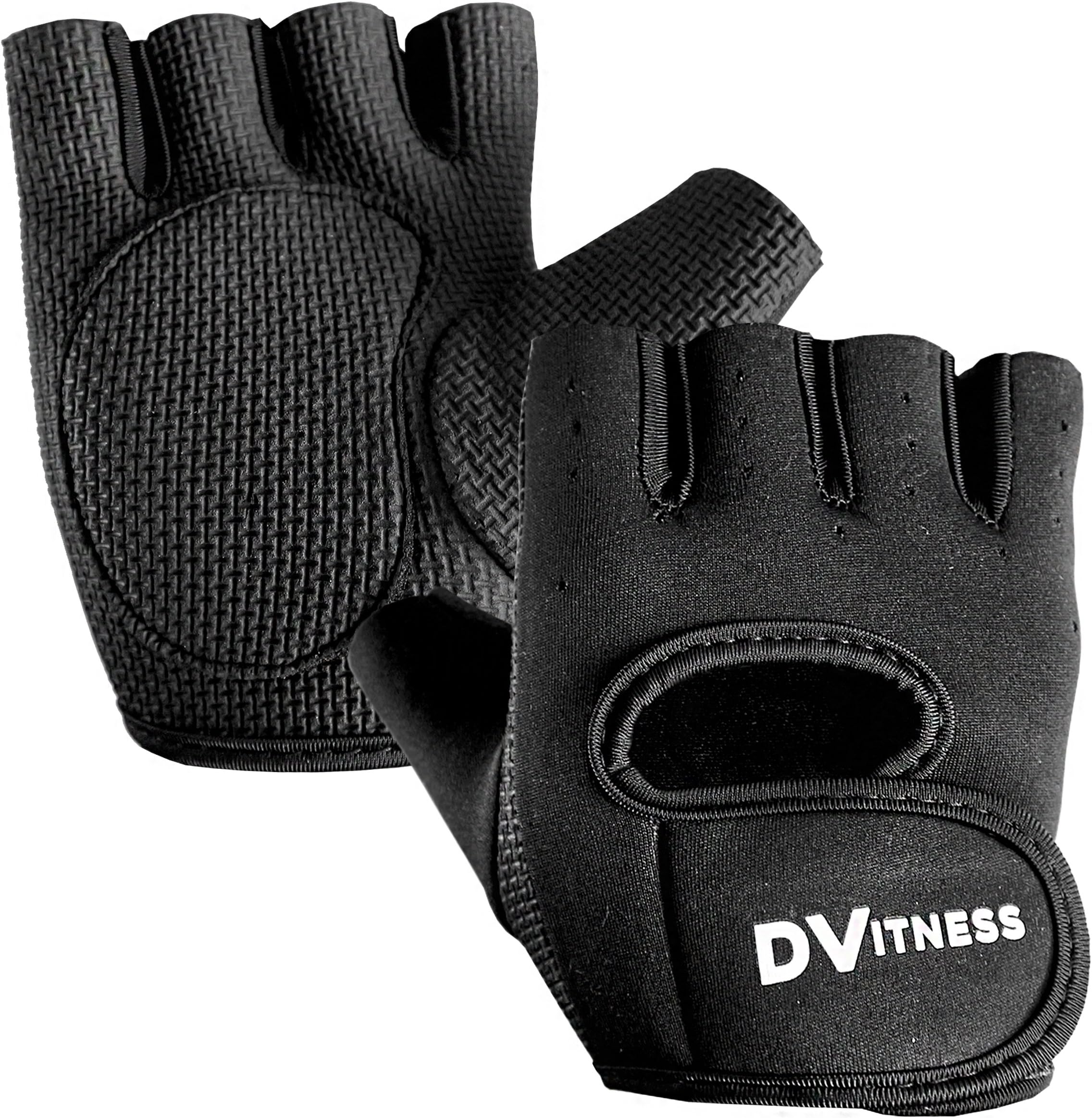 Black Fingerless Gym Weight Lifting Gloves by DVitness – Best For Sport, Gripping, Bodybuilding & Powerlifting – Men and Women Fit Padded Glove – Breathable Beginners and Pro Training Work Out Gloves