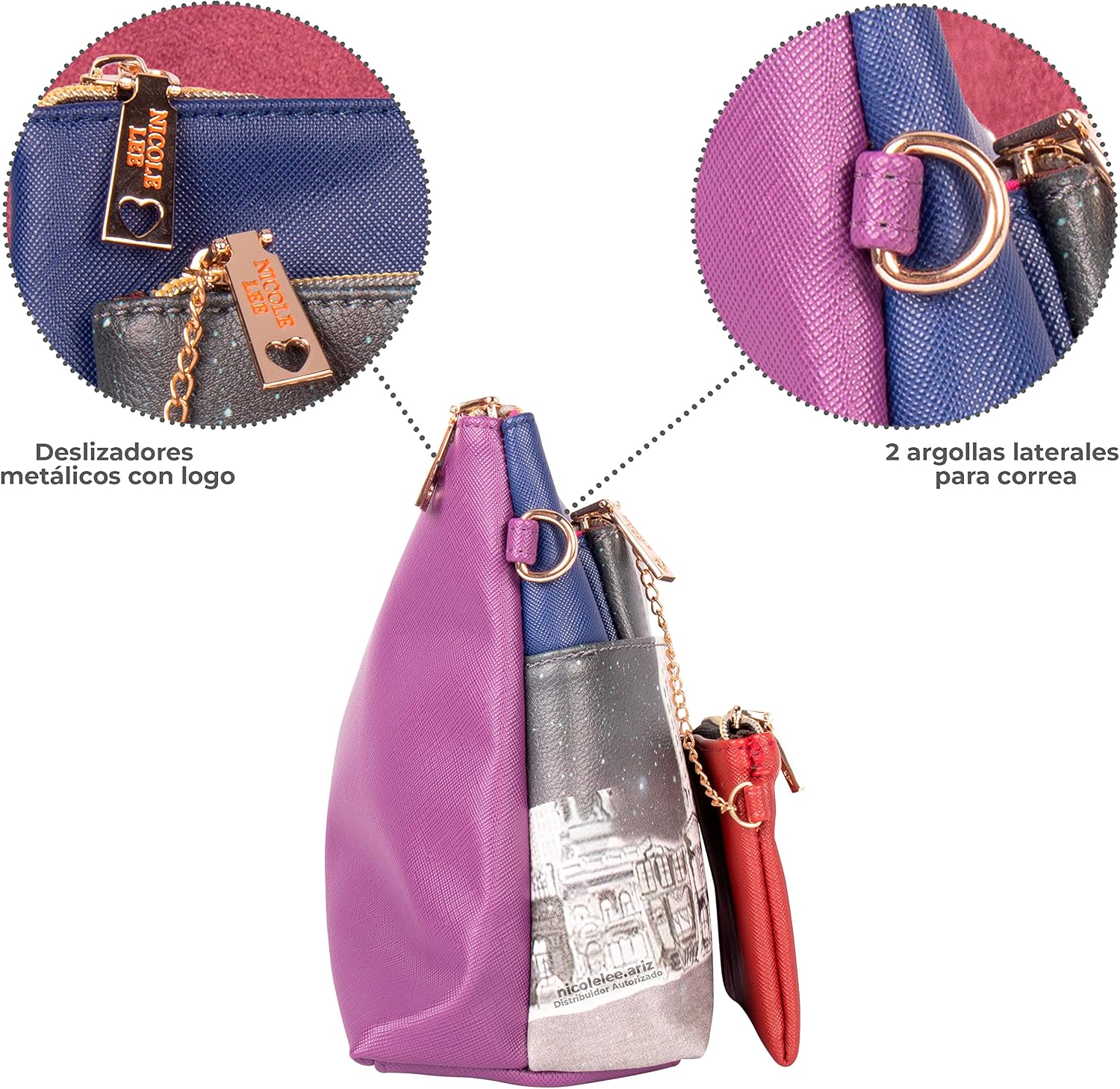 NICOLE LEE 3 Pieces Handbag Pouch Set, Removable Crossbody Strap, Large, Medium Small Zip Pouches, Travel Set