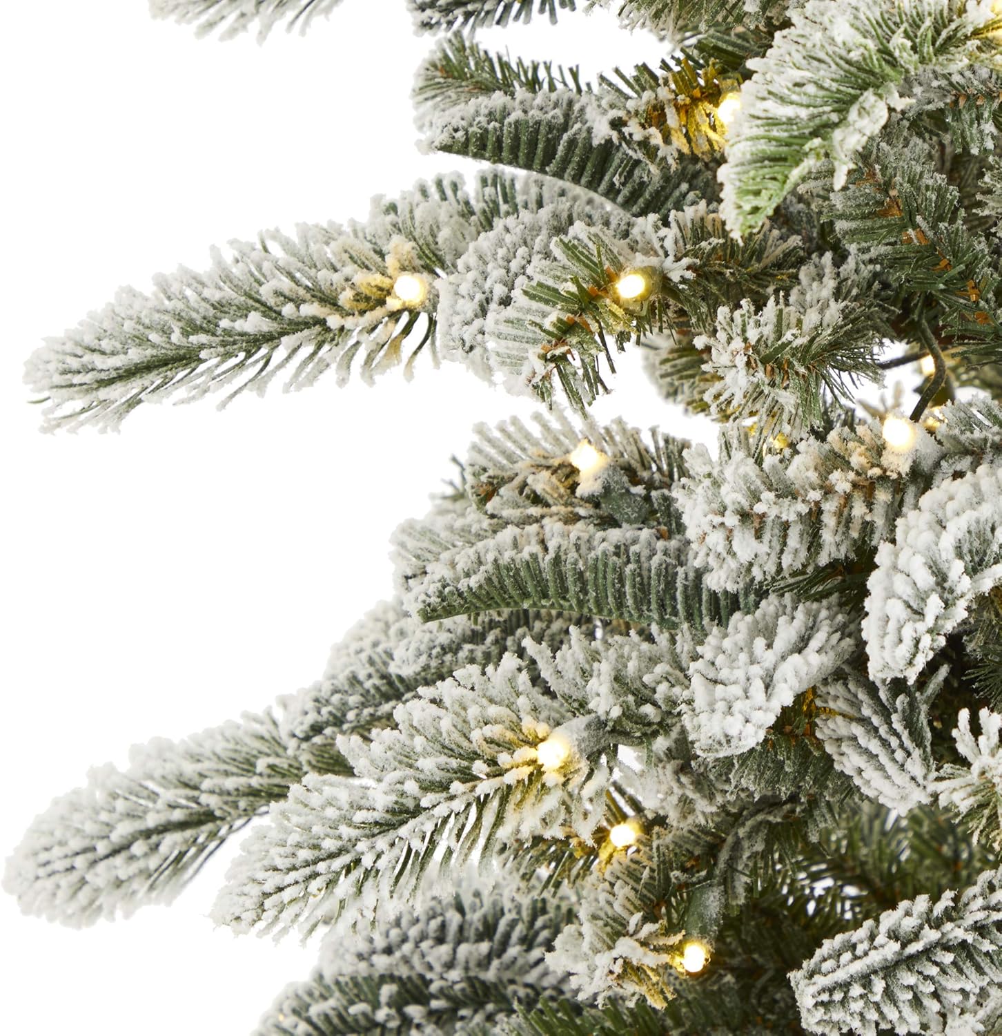 Nearly Natural 6.5ft. Flocked Washington Alpine Christmas Artificial Tree with 250 White Warm LED Lights and 637 Bendable Branches