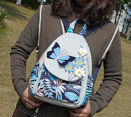 Vista 56 de HUANGGUOSHU Mujer de algodón tejido bohemio cáñamo Boho lona bordado múltiples bolsillos retro linda mochila cartera mochila mochila gato caprichoso