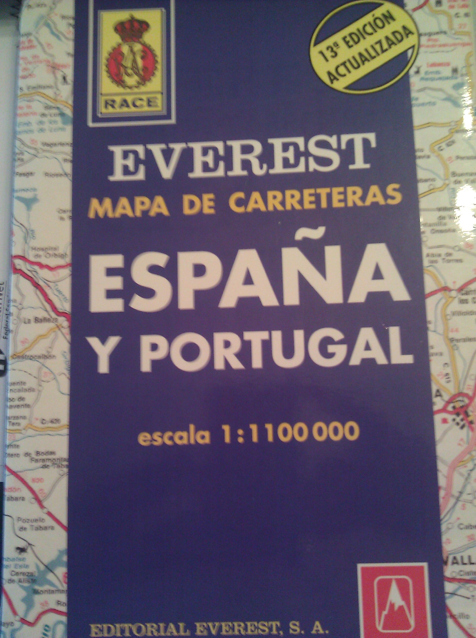 Mapa de carreteras de España y Portugal. 1:1.100.000