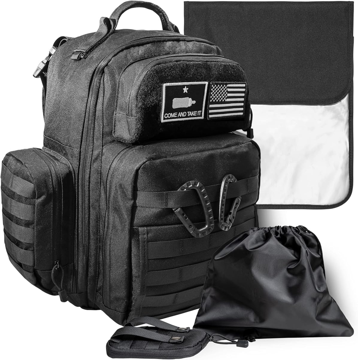 Dad Diaper Bag - Molle-Style Military Diaper Backpack Made of Rugged 900D Waterproof Polyester with Wider Extra-Long Straps, Pouch for Dirty Diapers, Baby Wipes Dispenser & Insulated Bottle Pockets