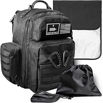 Dad Diaper Bag - Molle-Style Military Diaper Backpack Made of Rugged 900D Waterproof Polyester with Wider Extra-Long Straps, Pouch for Dirty Diapers, Baby Wipes Dispenser & Insulated Bottle Pockets