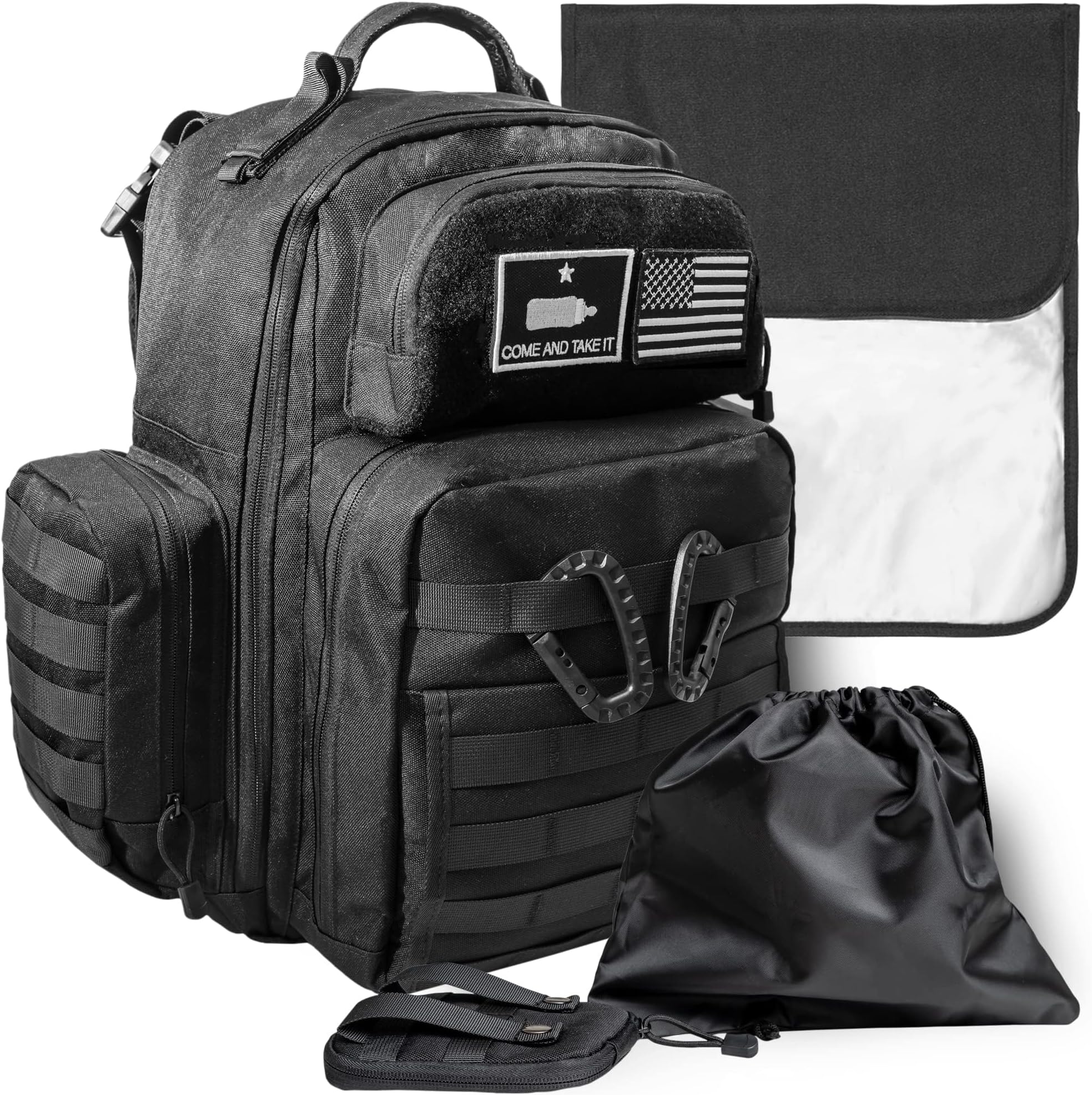 Dad Diaper Bag - Molle-Style, Waterproof 900D Polyester, Long Straps, Diaper Pouch, Wipes Dispenser, Insulated Pockets
