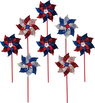 In the Breeze 2863 Mylar Pinwheel Spinners Assortment, 8 Pieces, Patriotic Sparkle/8 PC