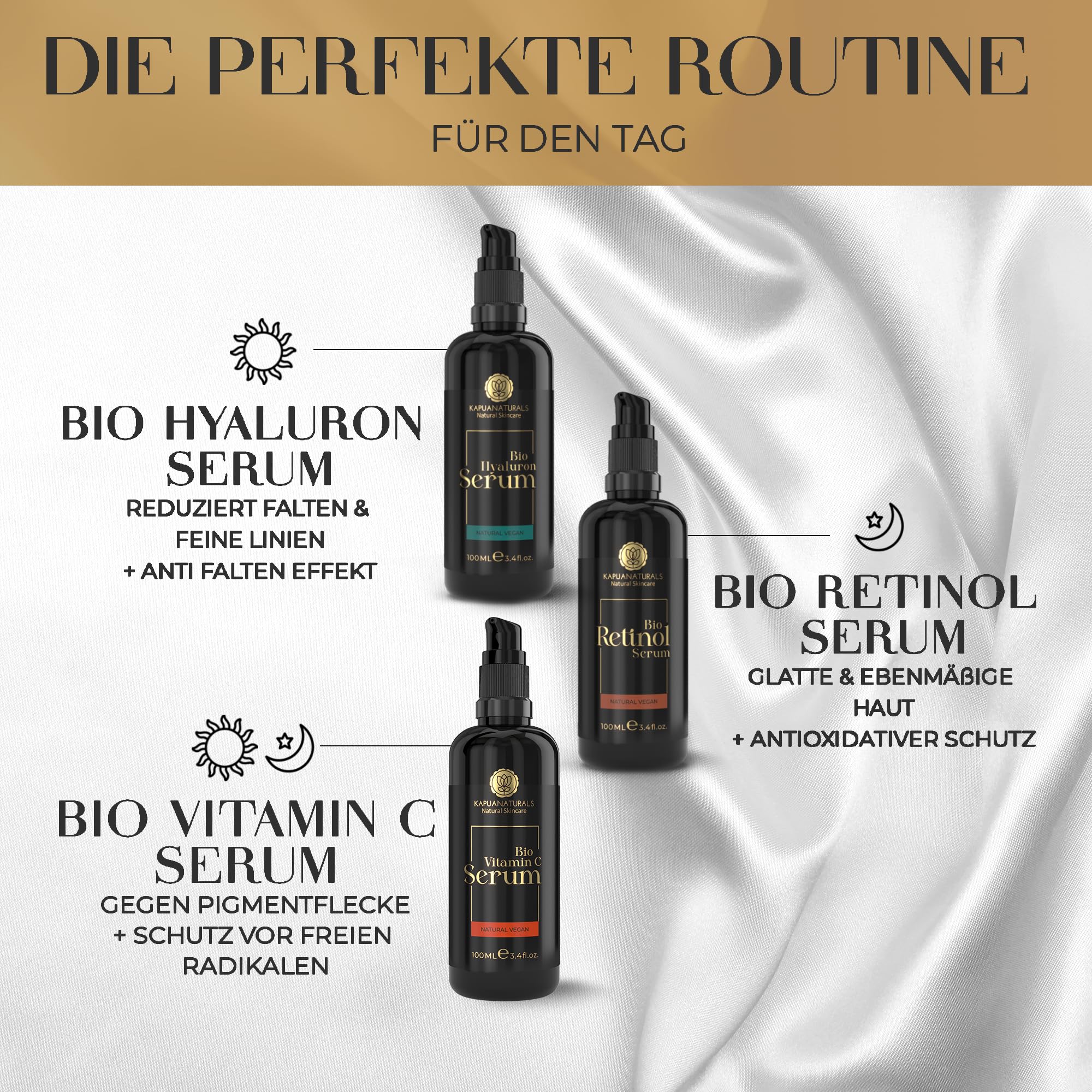 BIO Gesichtspflege Geschenk Set • 3x100 ml • Geschenke für Frauen • 100% BIO & Vegan • Hyaluron + Retinol + Vitamin C Serum • Geschenkset Frauen • Geschenke Frauen • Valentin, Weihnachten, Geburtstag