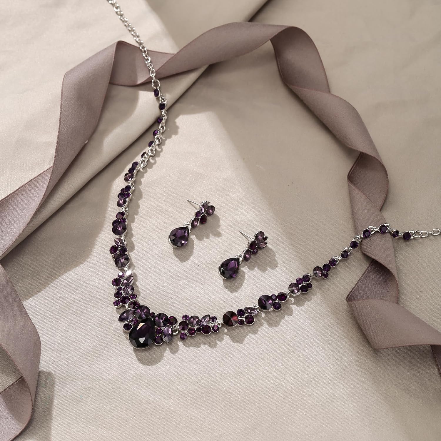 EVER FAITH Rhinestone Crystal Elegant Bridal Floral Teardrop Necklace Earrings Set - Image 4