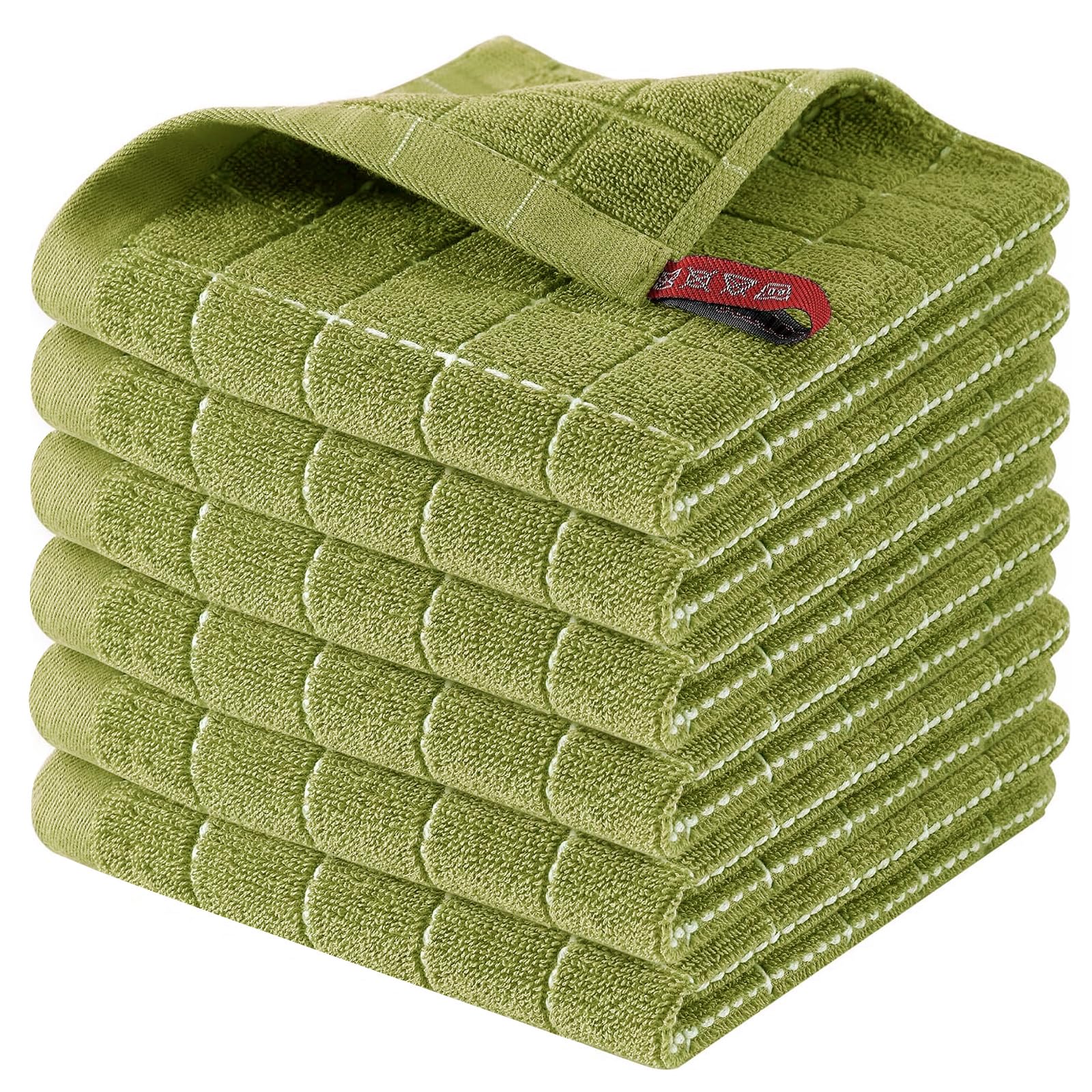 Homaxy 100% Cotton Terry Kitchen Dish Cloths, 6 Pack, Olive Green | Ultra Soft and Absorbent, Suitable for Drying and Washing Dishes