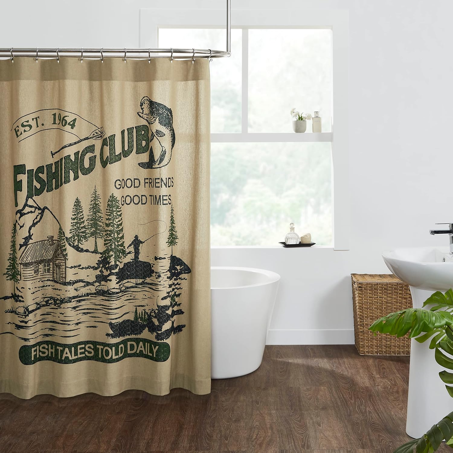 Pine Valley Quilts Fishing Club Cabin Rustic Lake House Shower Curtain 72x72
