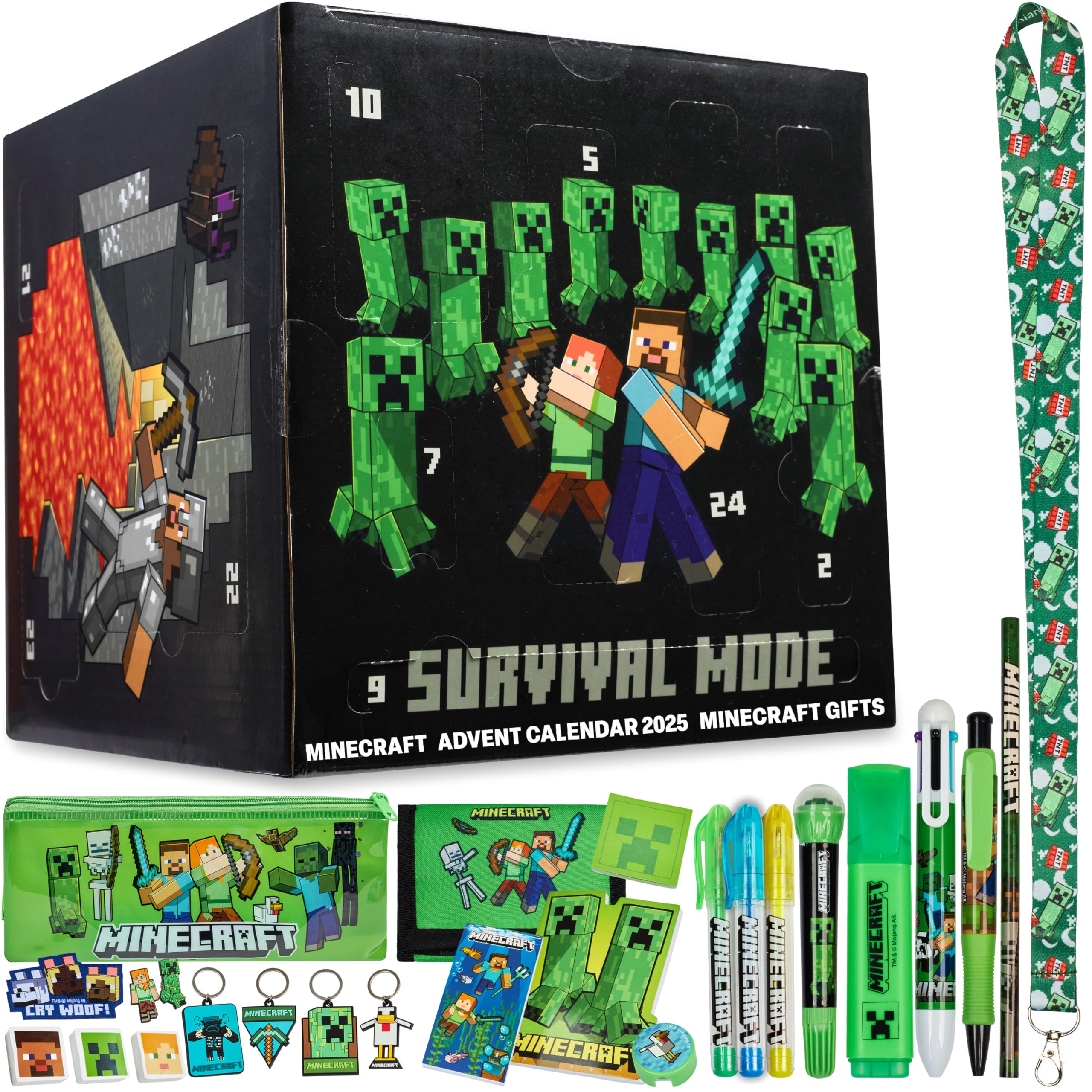 Minecraft Advent Calendar 2025 for Kids Teens Creeper Stationery & Accessories Christmas Countdown Calendar