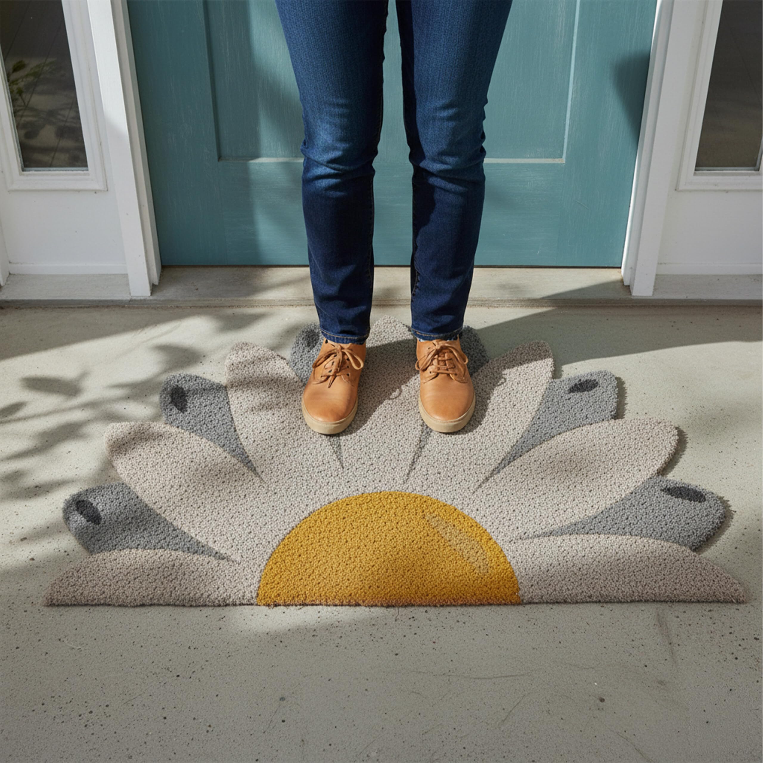 Relaxdays Zerbino in cocco, semicircolare, 80x50, per interni ed esterni, antiscivolo, resistente, multicolore