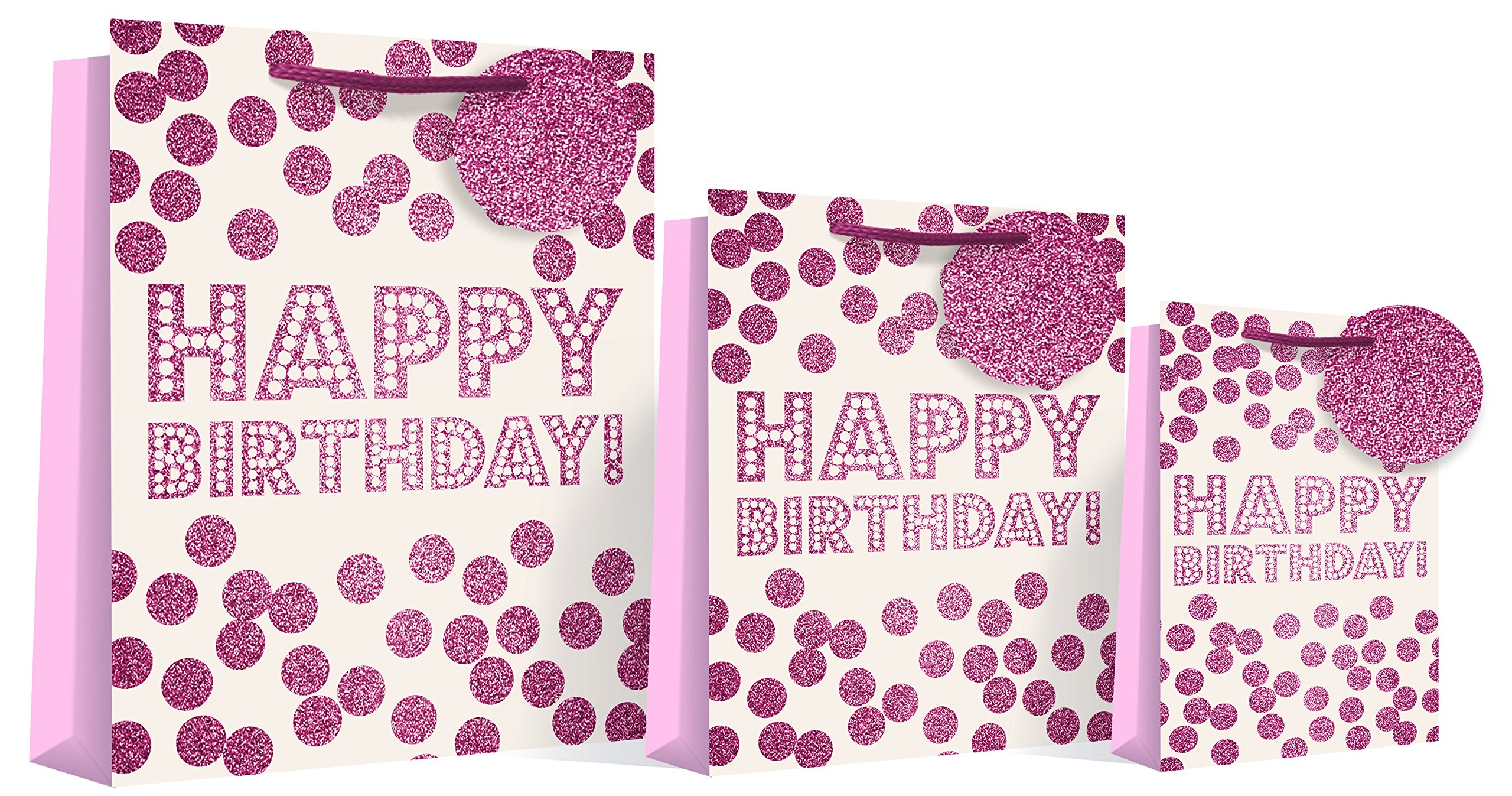 Eurowrap Pink Extra Small Happy Birthday Glitter Gift Bag