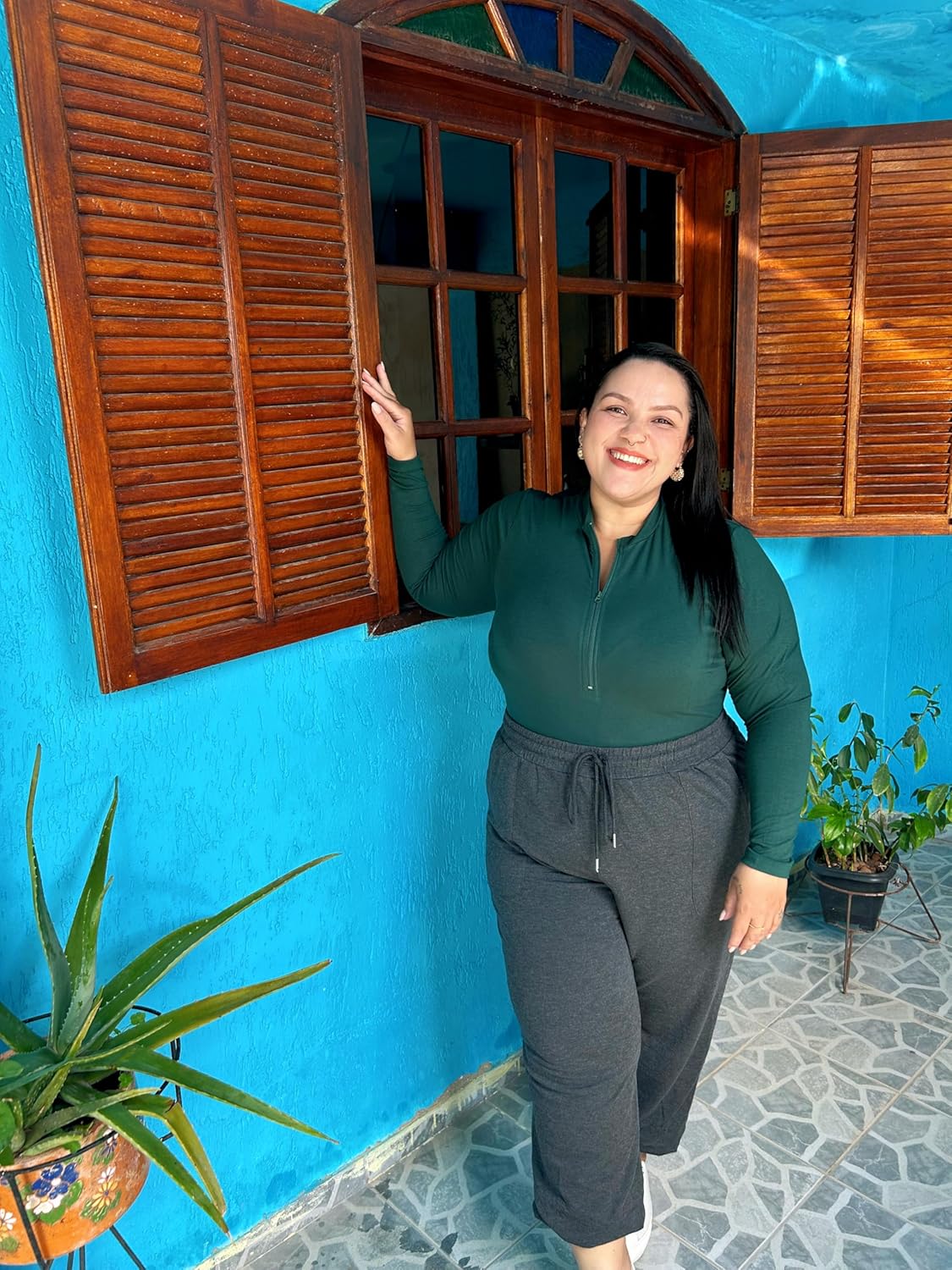 FOREYOND Plus Size Bodysuits for Women Long Sleeve Scoop Neck Bodysuit Sexy One Piece Body Suit Tops - Image 3