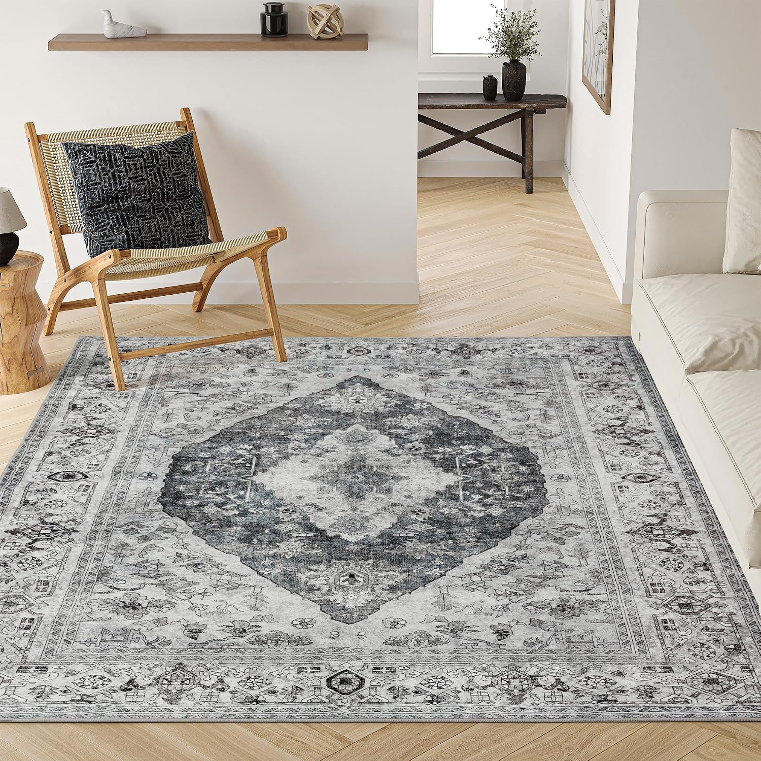 Valenrug Area Rug 5x7 - Stain Resistant Lightweight Washable Rug, Anti-Skid Rugs for Living Room, Boho Persian Area Rug(Grey, 5'x7')