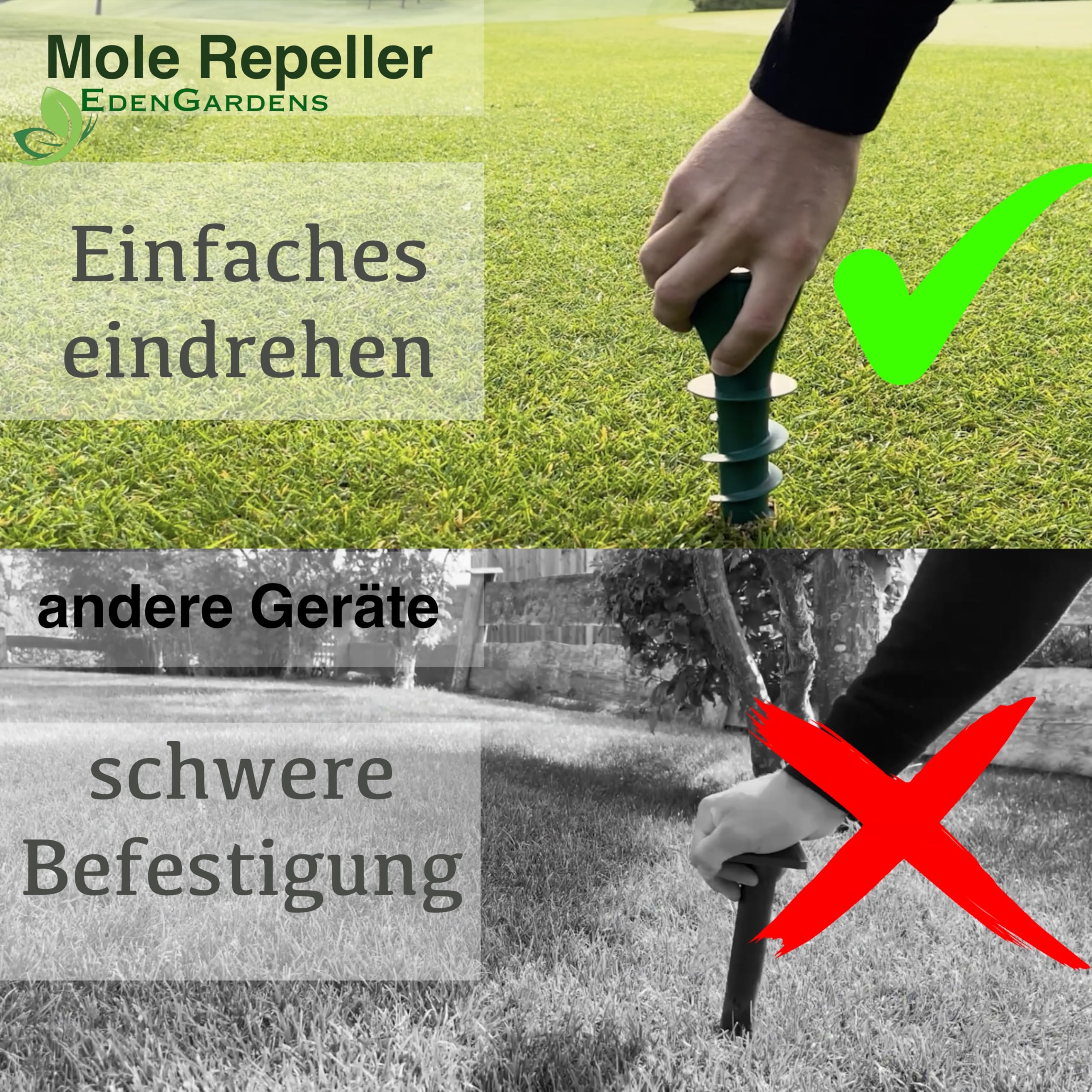EdenGardens 2er Pack SOLAR MOLE Repeller Maulwurf Vertreiber bestes Mittel gegen Wühlmäuse & Maulwurf - Maulwurfschreck Maulwurf vertreiben