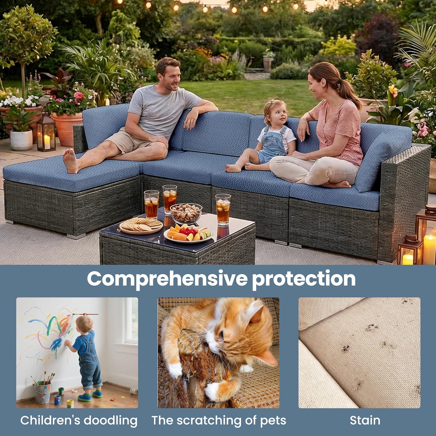 8Pcs Outdoor Cushion Covers Patio Cushion Covers Stretch Cushion Covers for Outdoor Furniture Replacement Washable Reusable Furniture Protector(Lake Blue)