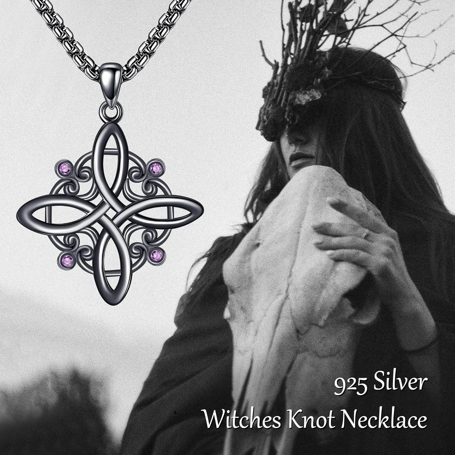 Witches Knot Necklace Sterling Silver Witch Necklace for Women Witch Nudo De Bruja Jewelry Gifts for Women Silver/Black Plated - Image 7