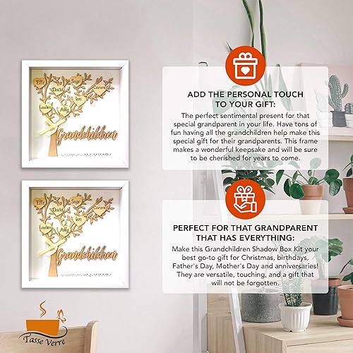 Miniatura 5 de Kit de caja de sombra para nietos de 12 x 12 pulgadas, regalo de árbol genealógico para abuelos, abuela, abuelo con 7 corazones y 40 gemas. Regalo