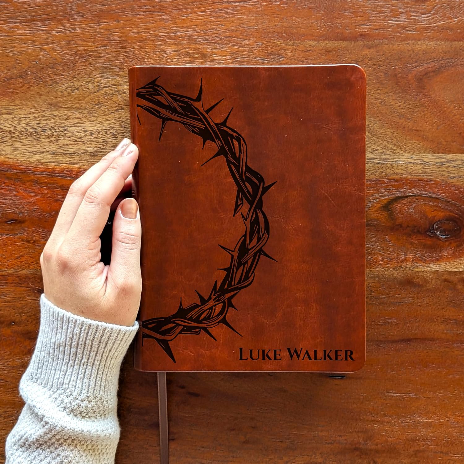 Personalized NLT Journaling Bible – Dark Brown LeatherLike | Filament Enabled | Custom Engraved Name | New Living Translation | 2.25” Wide Margins | Single Column Layout | Bible Journaling & Note-Taking (Crown of Thorns) image 2