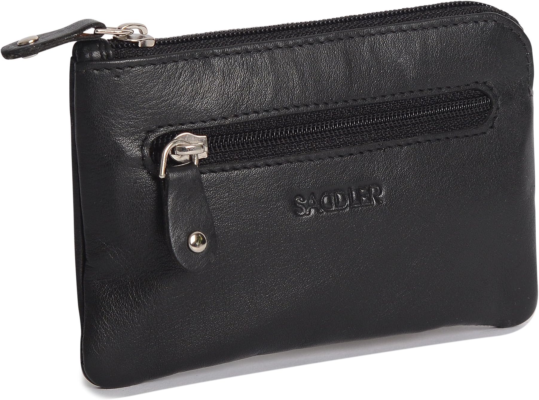 SADDLERWomens Luxurious Leather Zip Top Coin Purse | Ladies Money Pouch - Perfect Size for Multiple Credit Cards Coins Notes Double Keychain | Gift Boxed - Black