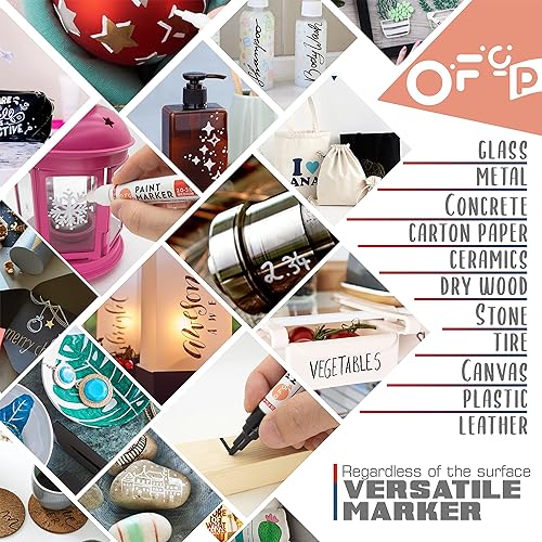 Miniatura 5 de OFC-P Rotulador de pintura permanente a base de aceite, punta media, rojo, paquete de 3