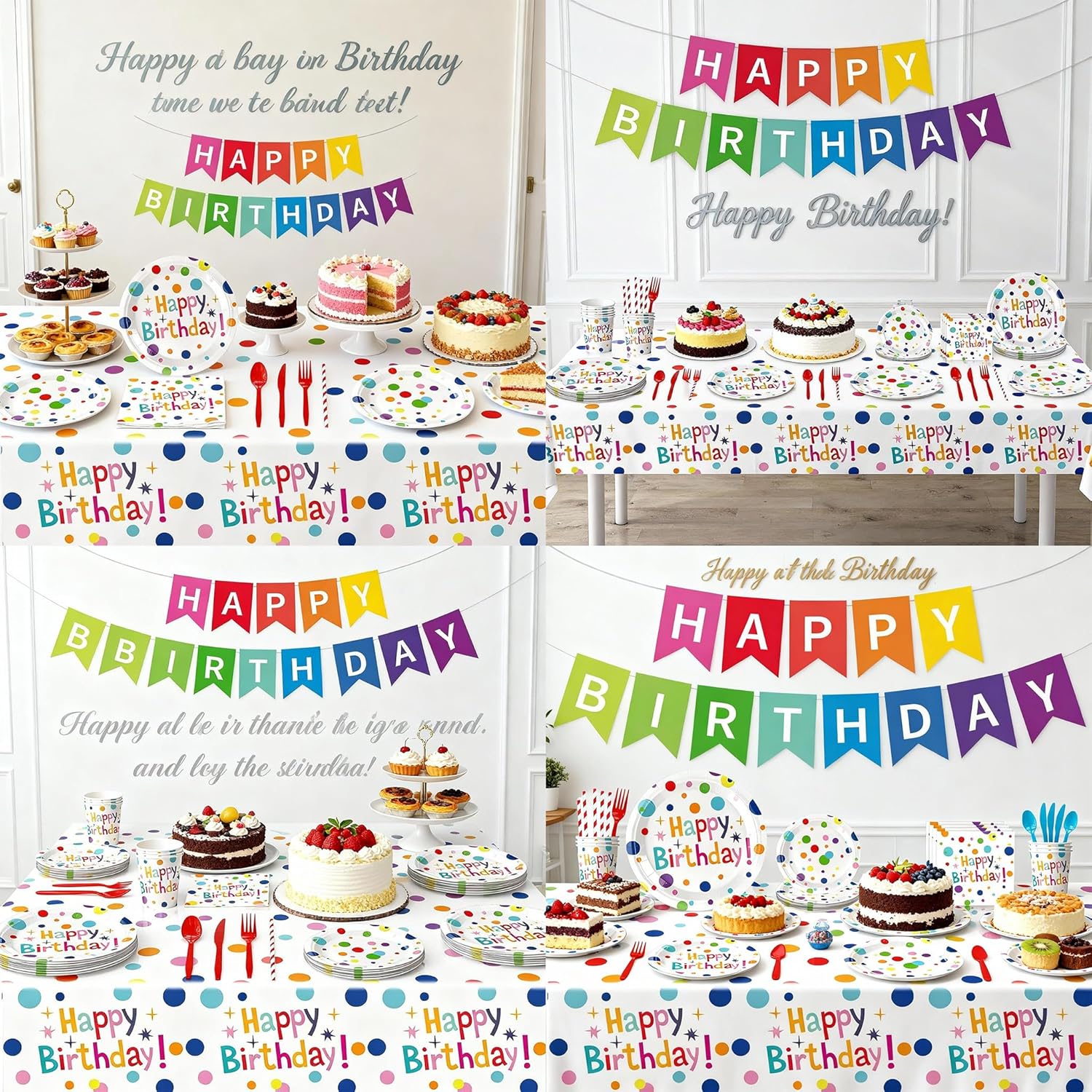 142Pcs Happy Birthday Decorations Set Including Disposable Paper Plates,Napkins,Cups,Tableware,Straws,Tablecloths and Banners Colorful Birthday Decorations Can Accommodate 20 Guests - Image 3