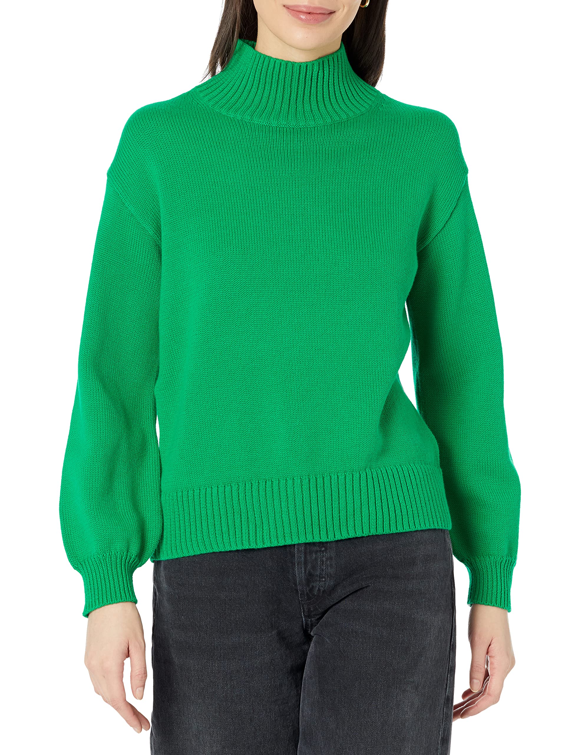 Amazon Essentials Women's Pull-Over Funnel Neck Cotton Jumper (Available in Plus Size), Green, XS