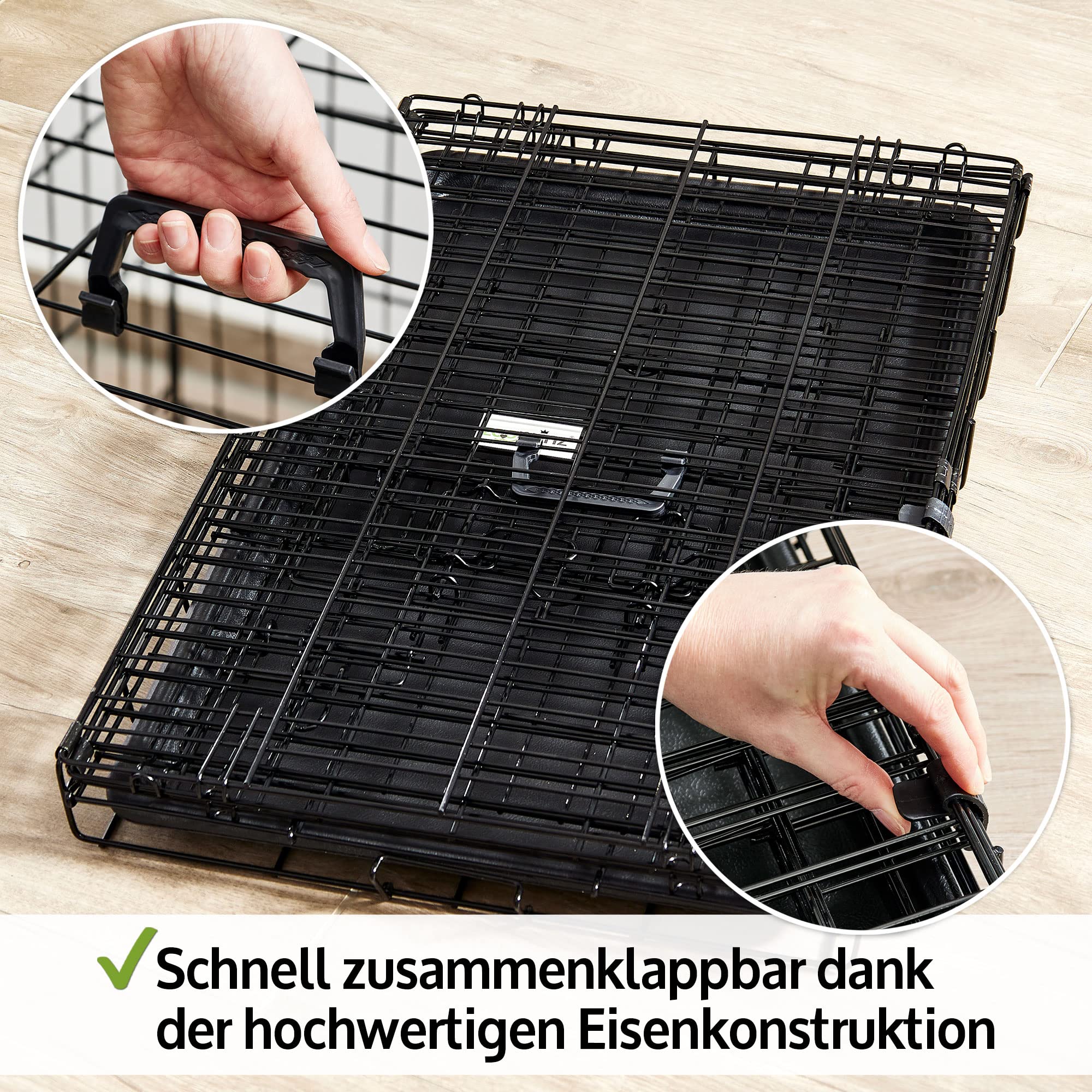 zooprinz Faltbare Hundebox L 90x57x63 cm mit 2 Türen | Aus stabilem Eisen, mit Bodenschale und Transportgriff, faltbar, in 4 Größen verfügbar