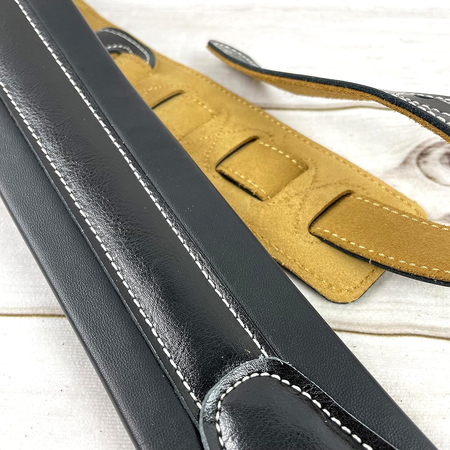 Walker & Williams C-21-BLK Black Padded Premium Grain Leather Guitar Strap 2.75" Wide For Acoustic, Electric, And Bass Guitars