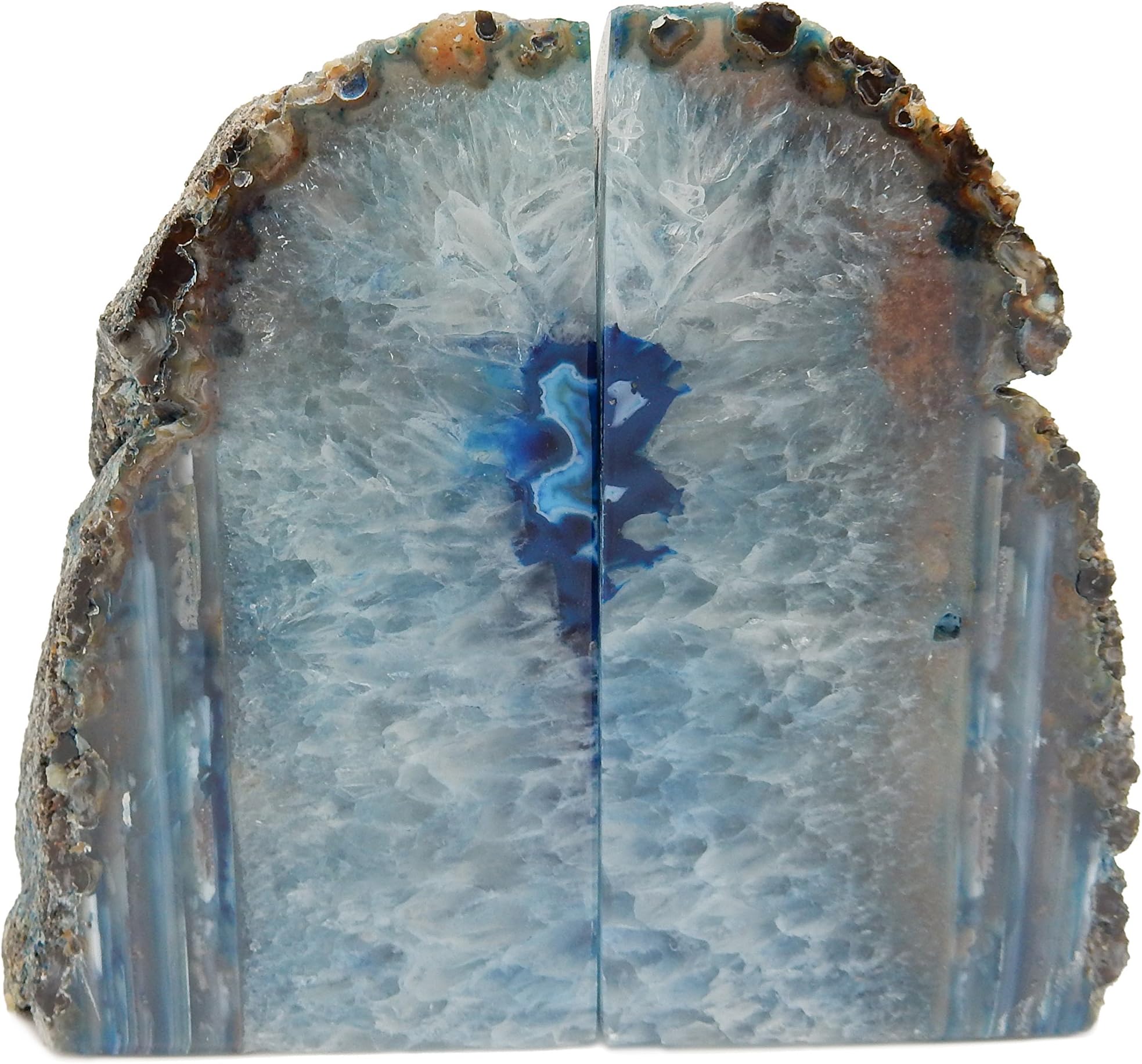 Blue Agate Bookend Pair - 6 to 9 lb - Geode Bookend with Rock Paradise Exclusive COA