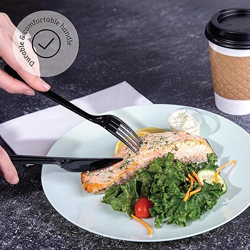 Miniatura 2 de PlasticPro Juego de cubiertos de plástico a granel a granel de 1800 tenedores desechables negros de plástico a granel