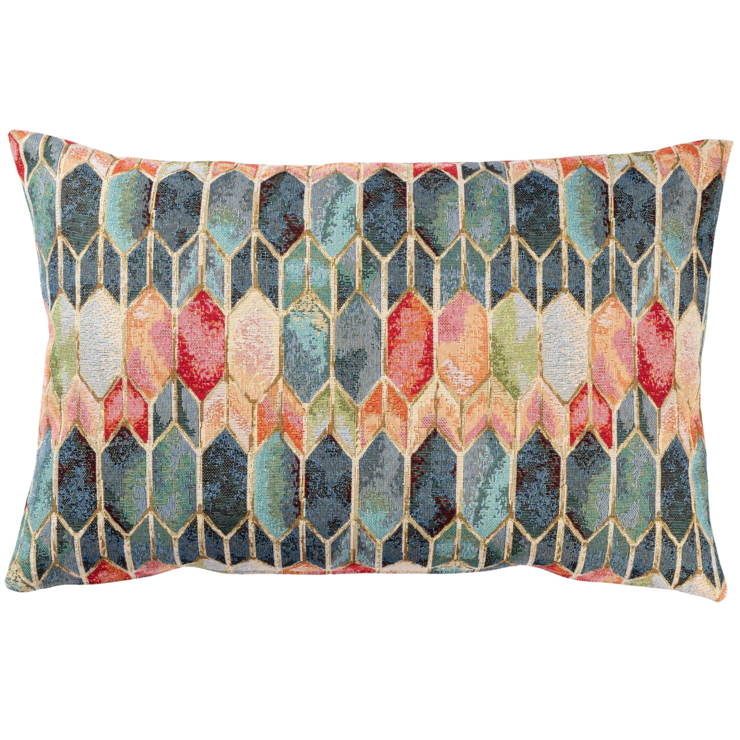 Linen Loft Muti Vintage Venice Stained Glass Style Tapestry Xl Rectangular Cushion. Geometric Renaissance Design With Gold Detailing. 23X15 Rectangle Cover