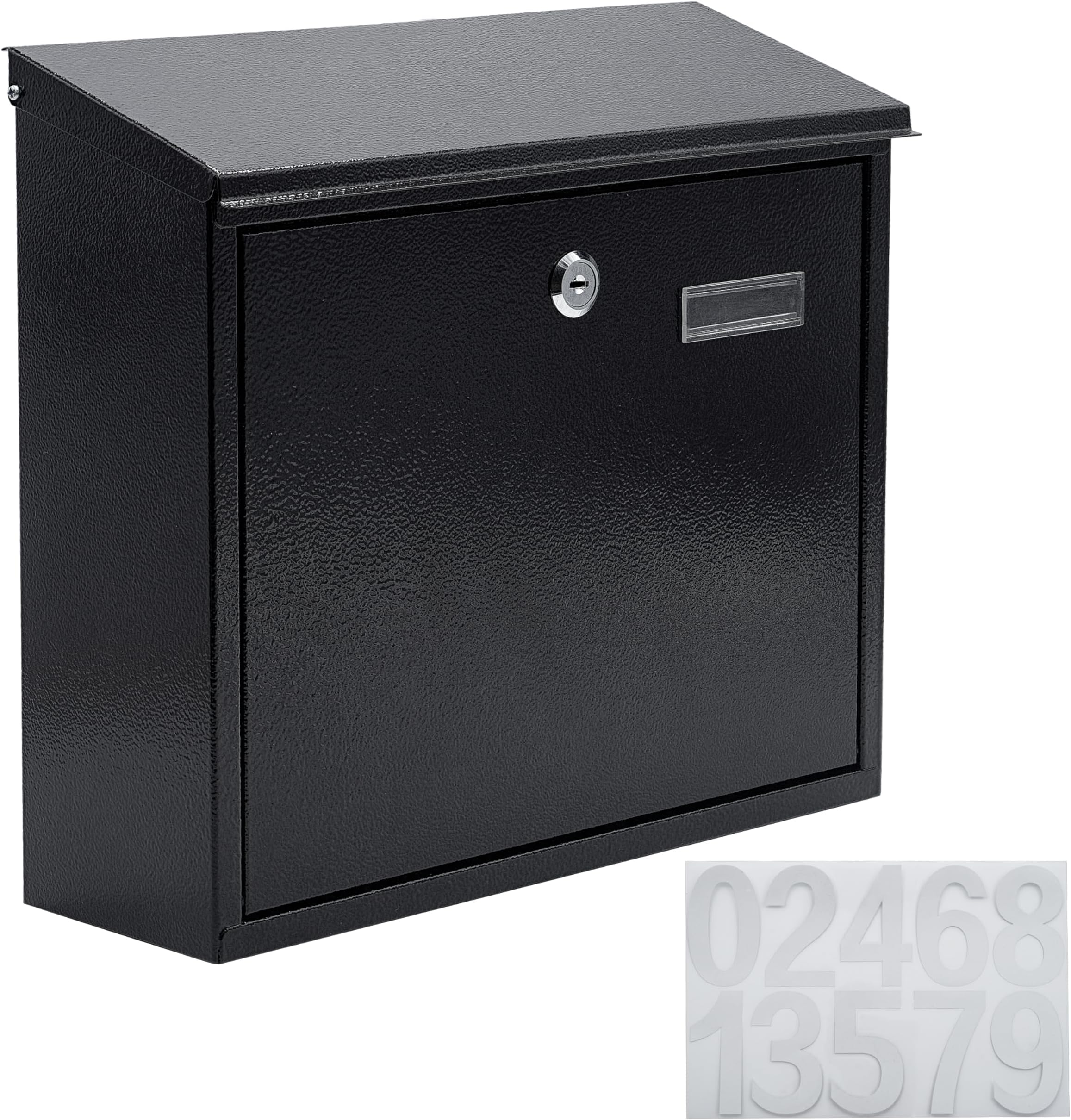 VORVIL Wall Mount Mailbox with Lock Box for Letters, Parcels, or Key Storage, Black Heavy Duty Powder Coated Steel, Waterproof Outdoor Mail Protection with Keys and Address Stickers