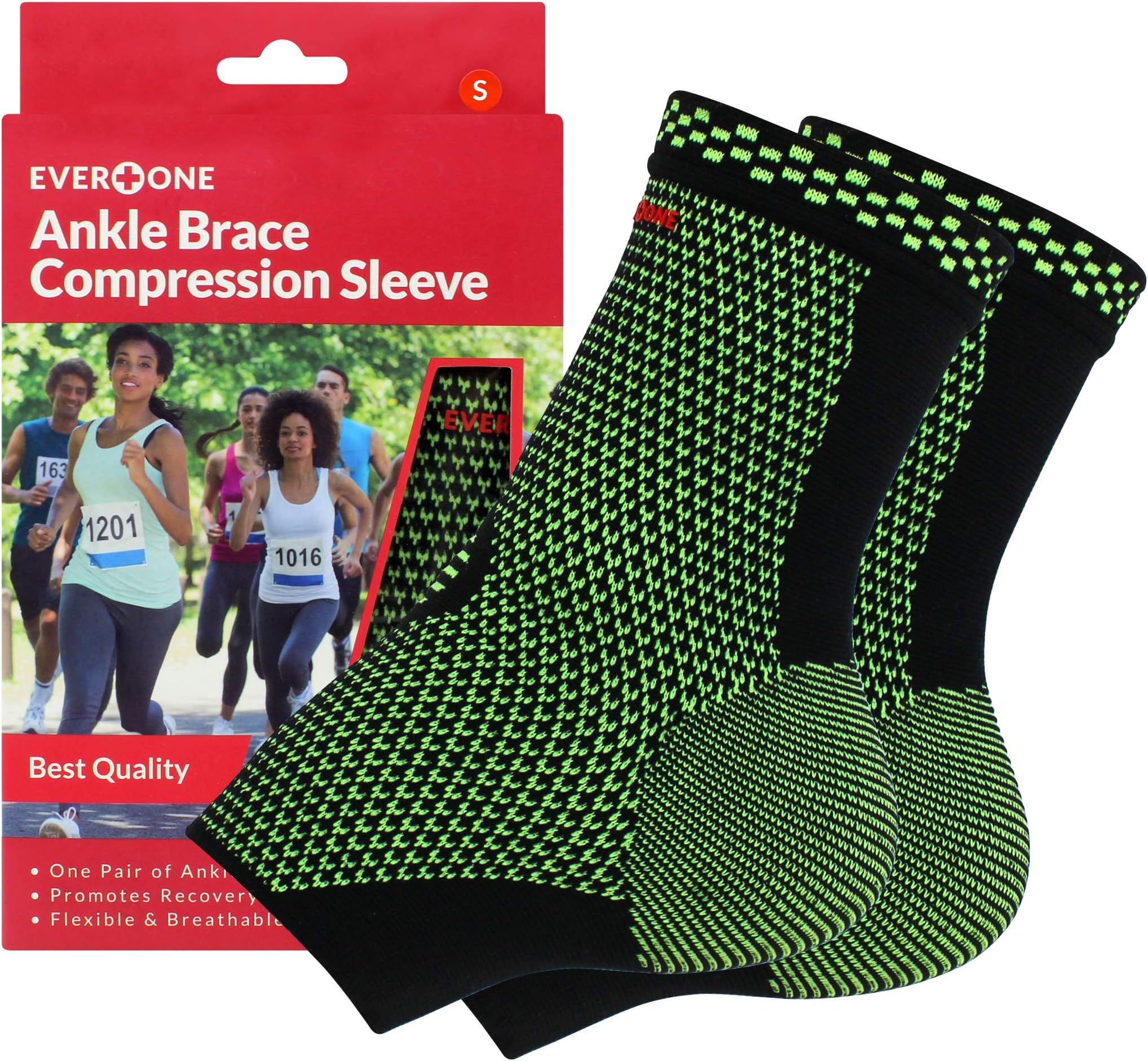 EverOne Ankle Brace Compression Support Sleeve For Injury Prevention, Healing and Recovery, Unisex, Small (1 Pair)