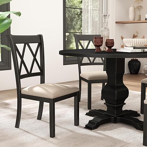 Miniatura 3 de Roundhill Furniture Windvale - Silla de comedor tapizada de tela, juego de 2, color negro Negro -,Espresso,Roble