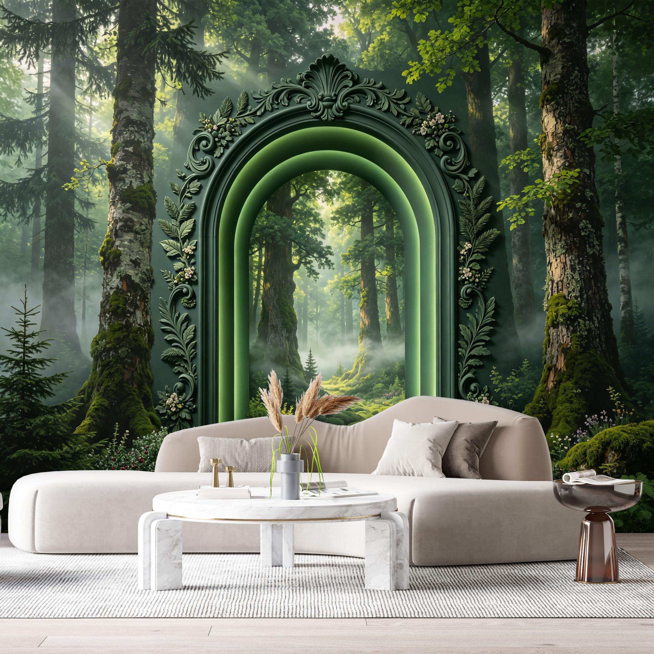 Custom Size Wall Murals Forest Magical Portal Glowing Tunnel 3D Trompe L'Oeil SelfAdhesiveWall Fabric Removable Wallpaper Wall Decor for Living Room Bedroom Bathroom