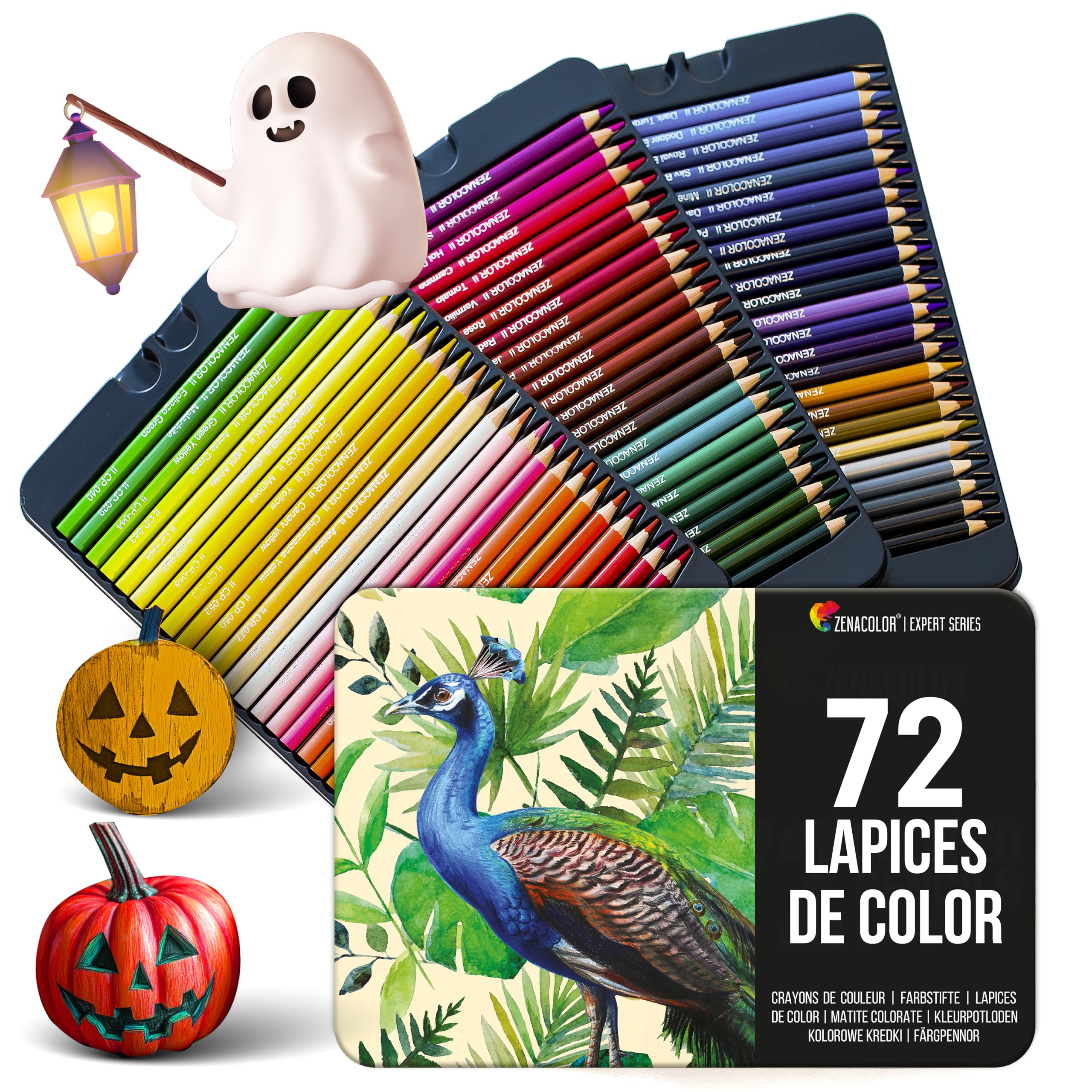 Zenacolor 72 Lápices de Colores (Numerado) con Caja de Metal 72 Colores Únicos para Libro de Colorear - Fácil Acceso con 3 Bandejas - Regalo Ideal para Artistas